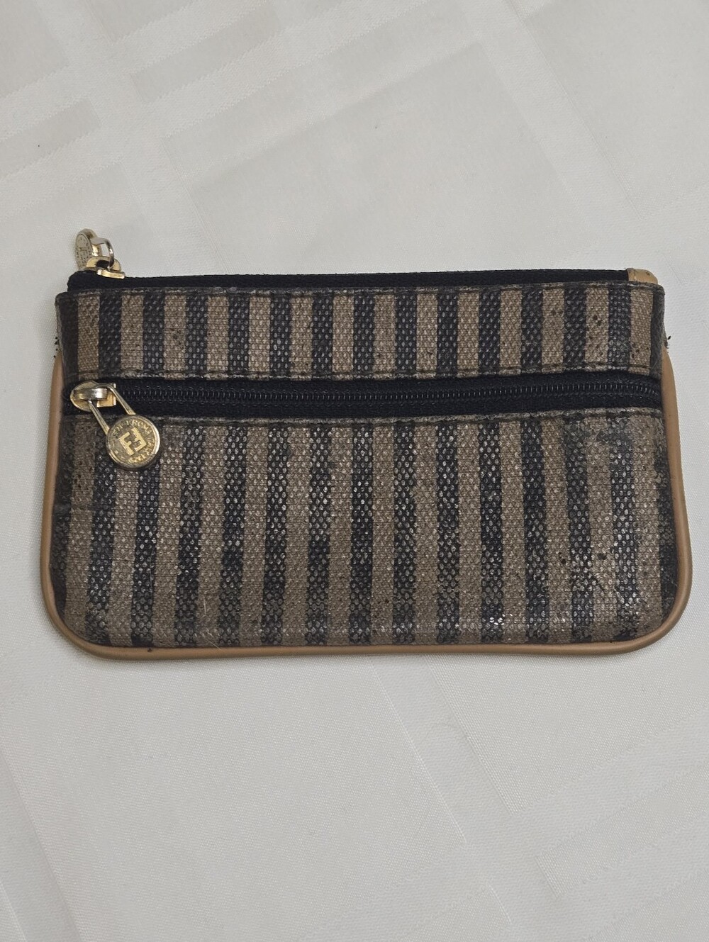 Fendi Pequin Striped Zippered Pouch - Mini Coin Purse Wallet
